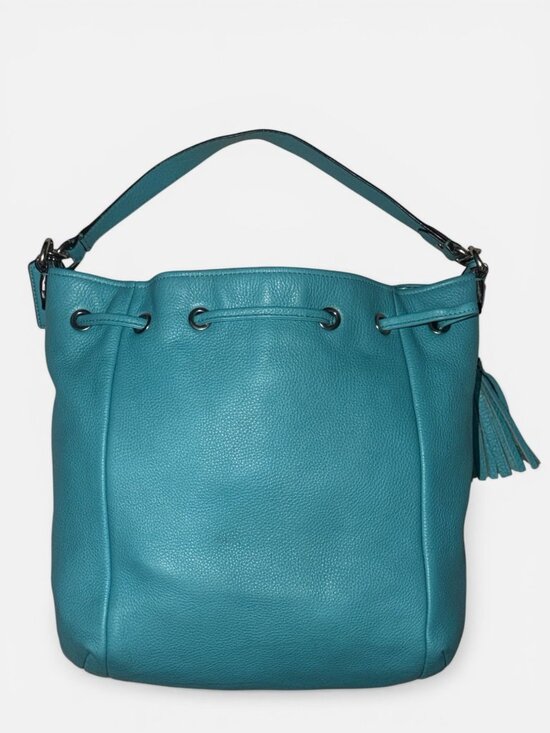 Coach Avery Drawstring Bucket Bag F27003 Robins Egg Blue Pebbled Leather Purse - Picture 5 of 10